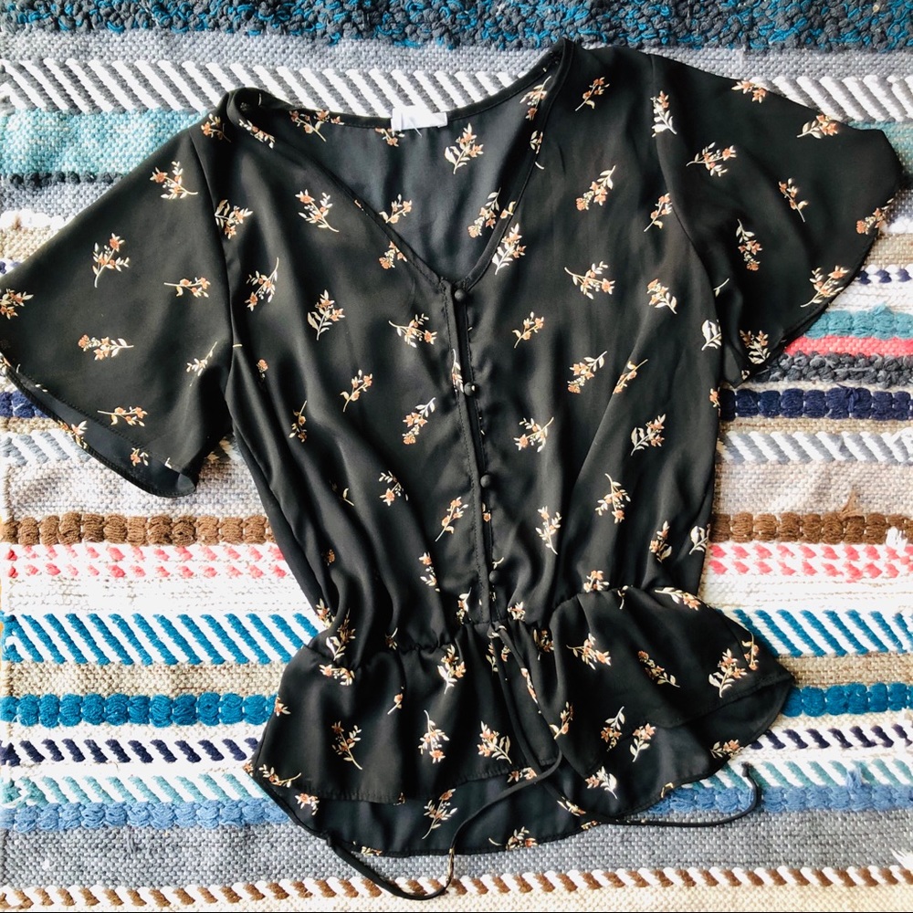 Sienna Sky Black Floral Tie Bottom Elastic Top